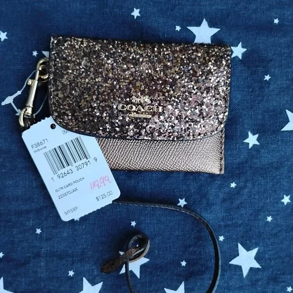 Coach F38671 Bronze Glitter Card Holder - Picture 1 of 5
